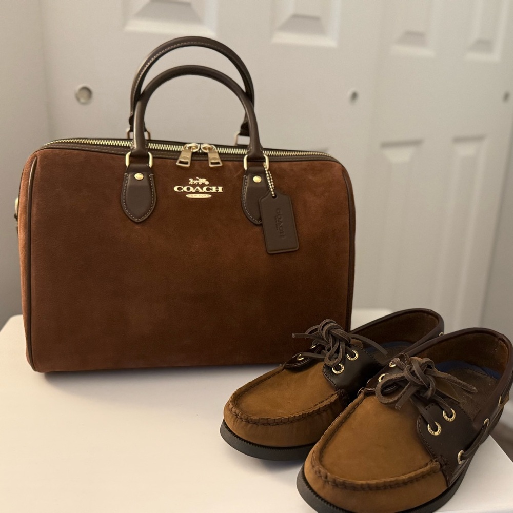 Coach Rowan Large Satchel Suede w/Sperry Womens